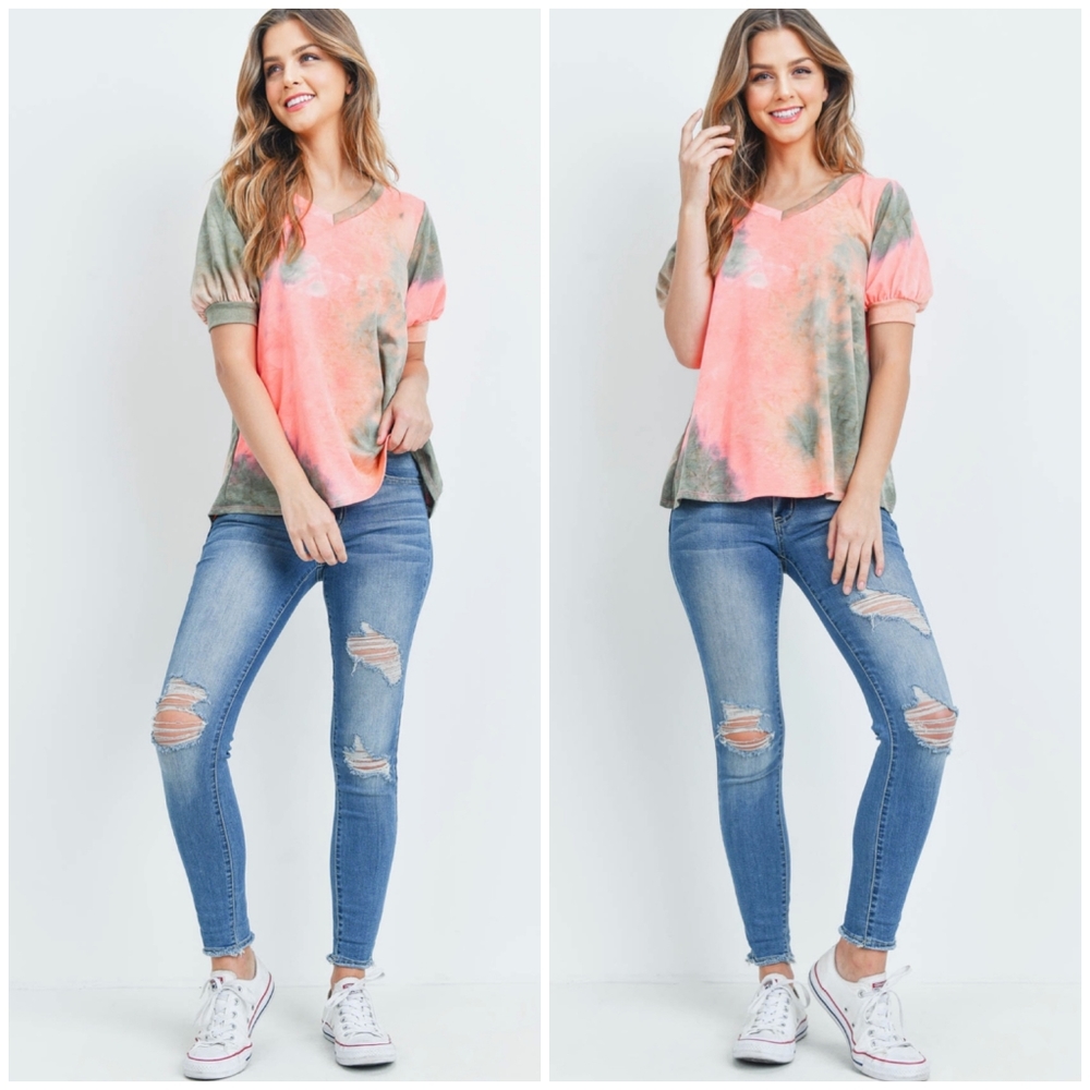 Casual Chic Tie-Dye Puff Sleeve Top - Picture 3 of 6